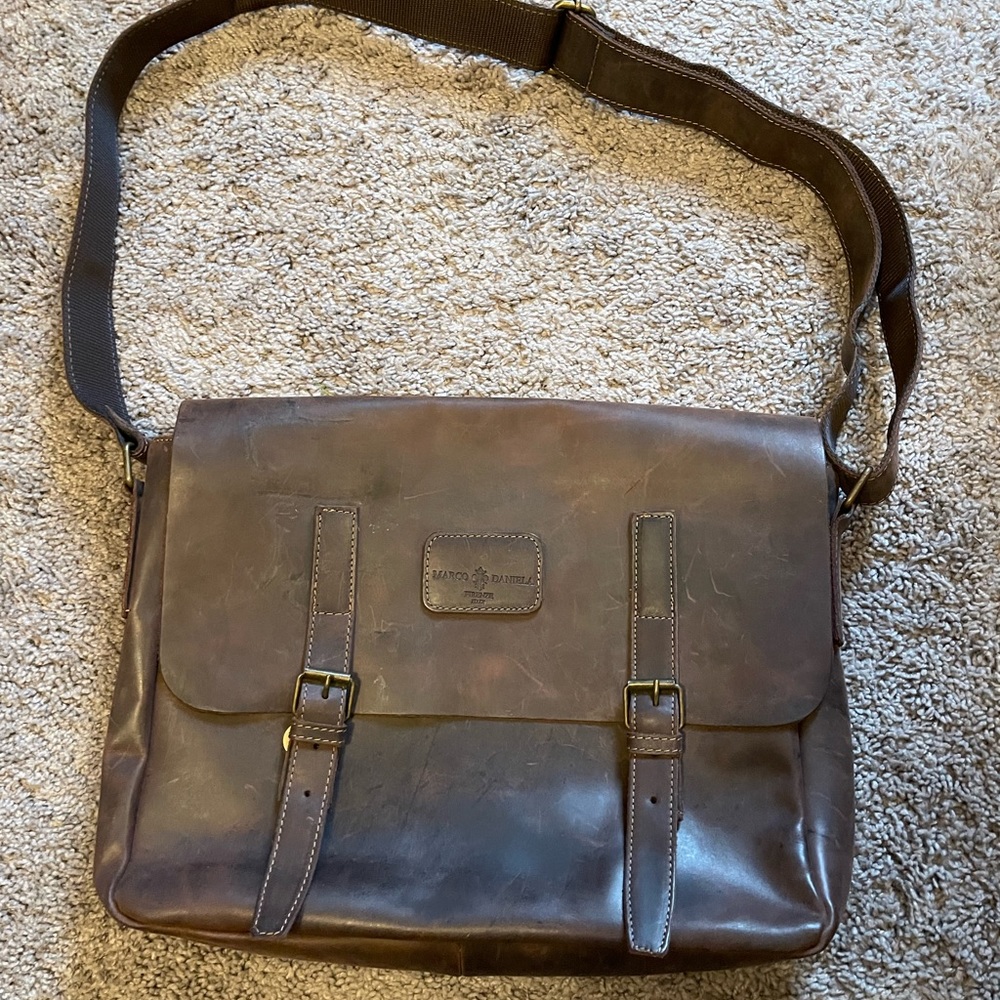 Brown leather Marco Daniela Messenger bag 15 x12 inches